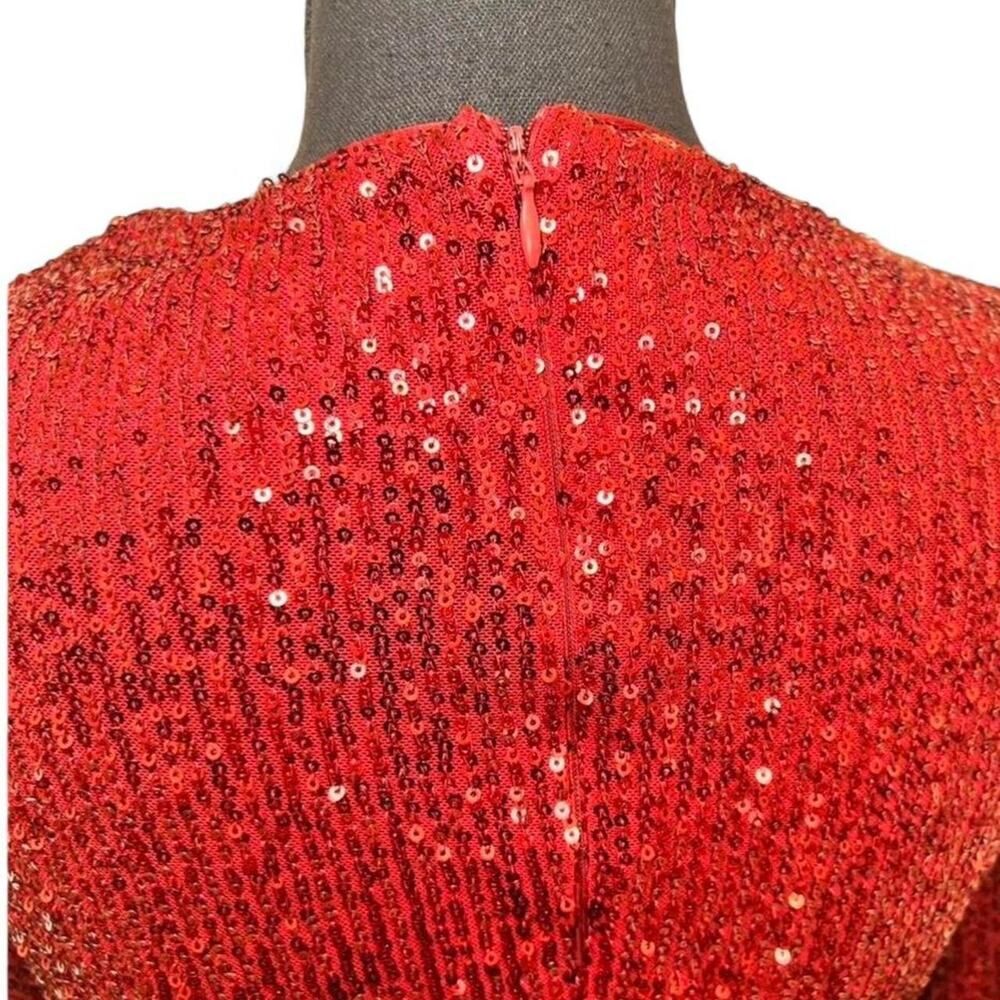 Red Sequin Jumpsuit Long Sleeve Wide Leg V Neck Wrap Formal Women’s Small - Picture 5 of 7